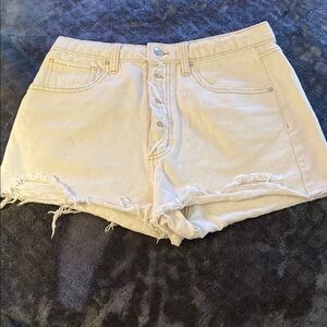 Women's Cream Distressed Denim Shorts